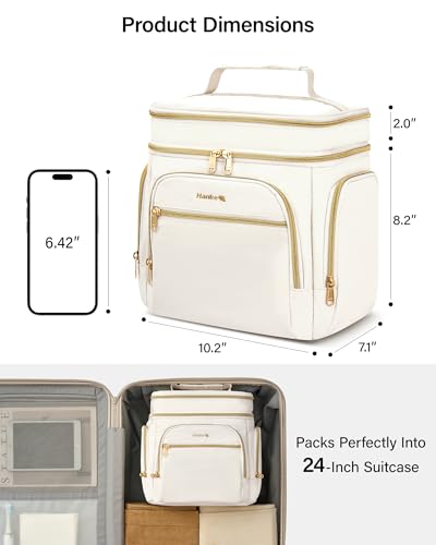 Hanke Large Toiletry Bag for Women Travel, Double Layer Organizer with Wide Opening for Full-Size Cosmetics & Toiletries, 12.2L Water-Resistant Makeup Bag,Off White