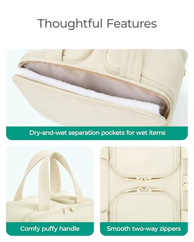 BAGSMART Travel Toiletry Bag, Puffy Large Toiletry Bag for Women, Lightweight Cosmetic Makeup Bag Organizer with Handle for Traveling, Accessories, Essentials, Toiletries (Green)