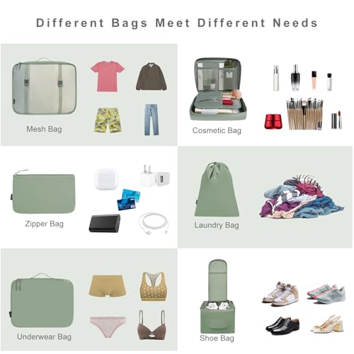 BAGAIL 8 Set Packing Cubes Luggage Packing Organizers for Travel Accessories-Matcha Green