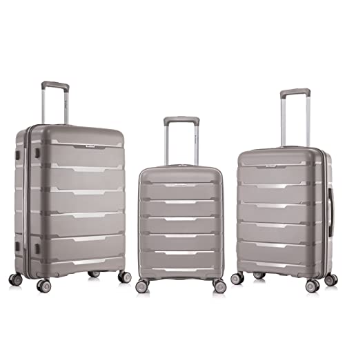 Rockland Pasadena Hardside Luggage with Spinner Wheels, Silver, 19", 23", 27"