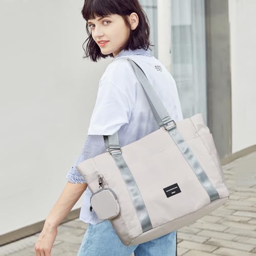 Hanke Laptop Tote - Lightweight Nylon Shoulder Bag for Work, Travel, Sports & Gym - Dune Grey