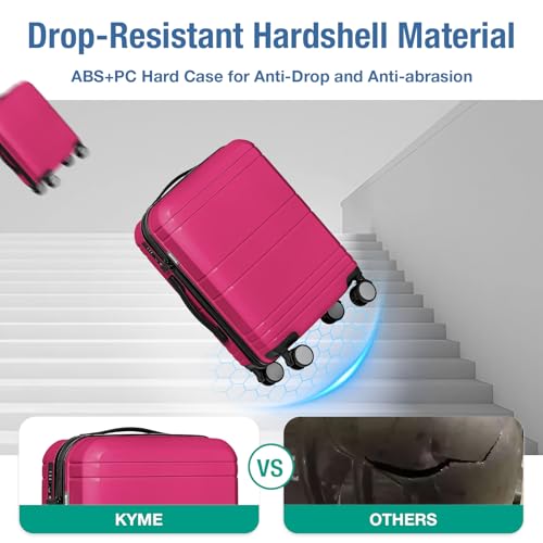 KYME Carry On Luggage 22x14x9 Airline Approved,Hardshell Carry On Suitcase with Tsa Lock,Small Suitcases with Wheels,Travel Luggage for Men Women,Expandable Carry-On 20 Inch,Magenta