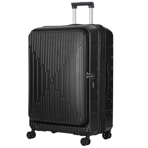 Kaleenie 29 Inch Luggage with Expansion & Side Opening Design, 50 * 31(35)*76cm, 117L~133L Ligthweight ABS+PC Hardshell Checked Suitcase, TSA Lock & YKK Zipper with HINOMOTO 360° Wheels, Black