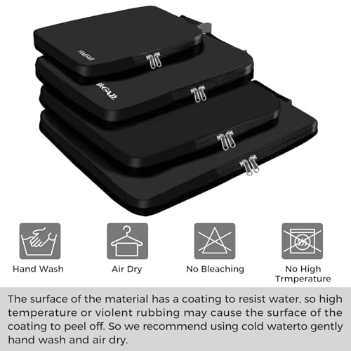 BAGAIL 4 Set/6 Set/8 Set Compression Packing Cubes Travel Accessories Expandable Packing Organizers (Cloth Pattern, 4-Black)