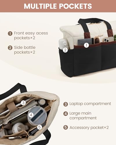 LOVEVOOK Puffer Laptop Bag for Women 15.6 Inch,Large Lightweight Work Bag Computer Bags for Laptops Tote Bag,Cute Teacher Bag Purse Handbags with Laptop Compartments for Daily,Travel,Business,Office