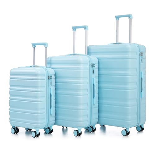 MoBtovs Suitcase Set 3 Piece, Hardside ABS Carry On Suitcase Sets, 20"/24"/28" with Spinner Wheels and Combination Lock, Suitable for Both Carry-On and Checked Luggage, Blue