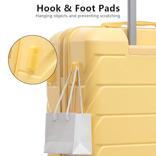 Merax 3 Luggage Sets, ABS Hardside Suitcase Spinner Wheels Durable Lightweight, Light Milky Yellow, 20/24/28 Inch