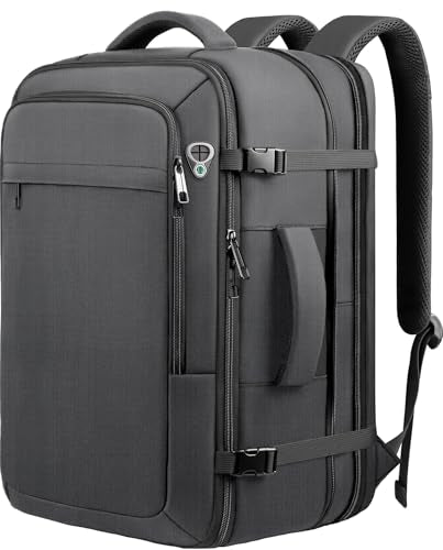 Sirmaeed Carry on Backpack for 1-10 Days Trips, Extra Large 40L-50L Travel Backpack TSA Approved, Expandable Laptop Bagpack, Water Resistant Bag Compatible with 17.3 inch Laptops, Black