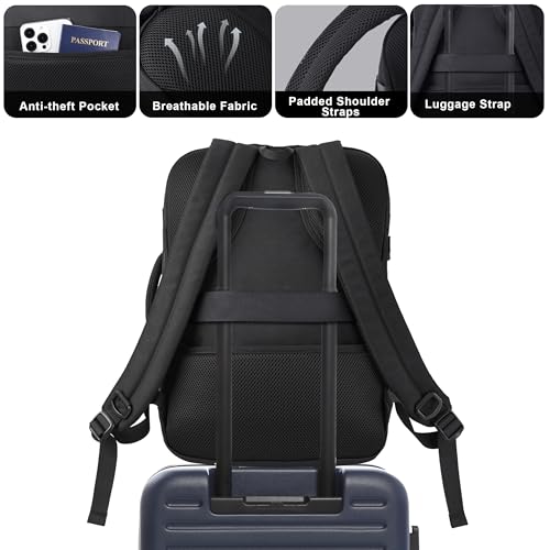 MOZETO TSA Approved Carry On Backpack, Extra Large Tactical Travel Backpack for Men, Airplane Approved Weekender Bag, Water Resistant Lightweight Laptop Daypack for Flight, Black