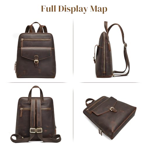 S-ZONE Small Leather Backpack Purse for Women Vintage Casual Daypacks Travel Rucksack Handbag
