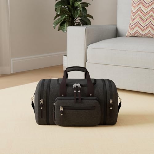 EKOROMIER Canvas Expandable Duffle Bag for Men Traveling, Luggage Travel Bag Weekender Overnight Bag,Mens Gym Carry on Duffel Bags（Dark Grey）
