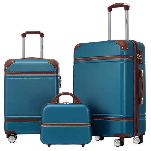 Merax Luggage Set 2 Piece Suitcase Set with Cosmetic Case Expandable Spinner Wheels Vintage Luggage Sets(Blue,20"+24")