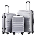Coolife Luggage 3 Piece Set Suitcase Spinner ABS+PC Hardshell Lightweight TSA Lock USB Port, 20in 24in 28in Carry on Expandable (only 28’’), Silver