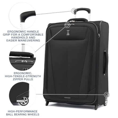 Travelpro Maxlite 5 Softside Expandable Upright 2 Wheel Checked Medium Luggage, Lightweight, 26-Inch — Black