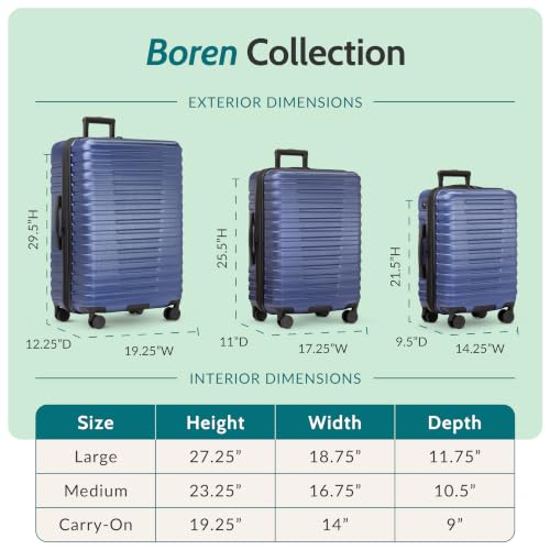 U.S. Traveler Boren Expandable Hardside Rugged Travel Luggage with 8 Spinner Wheels, Navy, Checked-Medium 26-Inch