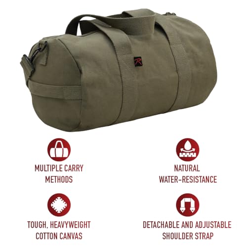 Rothco Heavy-Duty Canvas Shoulder Duffle Bag - Rugged Travel Gym Gear Equipment Bag, Olive Drab, 15 Inches
