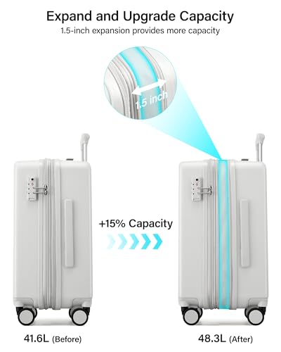 Hanke 20 Inch Expandable Carry On Luggage, 22x14x9 Airline Approved, TSA Lock Hard Shell Lightweight Suitcase for Men Women (Smoke White)