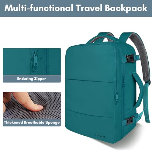 Taygeer Carry on Backpack for Men Women, Luggage Laptop Backpack for Airplane Travel with Water Bottle Pocket, 35L Water Resistant Gym Weekender Bag for College Gift, Peacock Blue