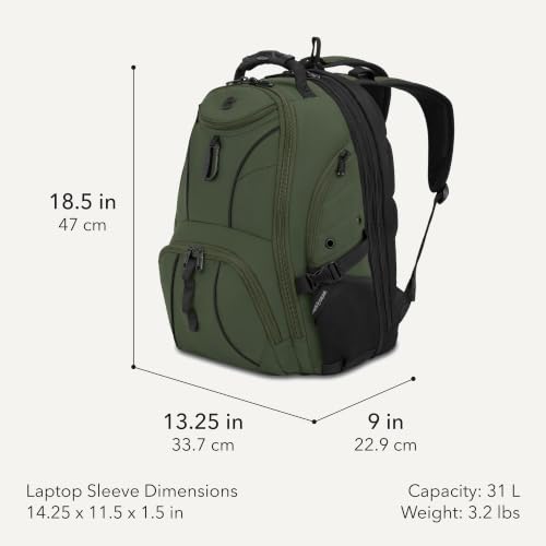 SWISSGEAR Sion 2-Piece Travel Set, Softside Expandable Carry-On Spinner Bundled with 1900 ScanSmart 17" Laptop Backpack with RFID Blocking & Tech Organization, Evergreen