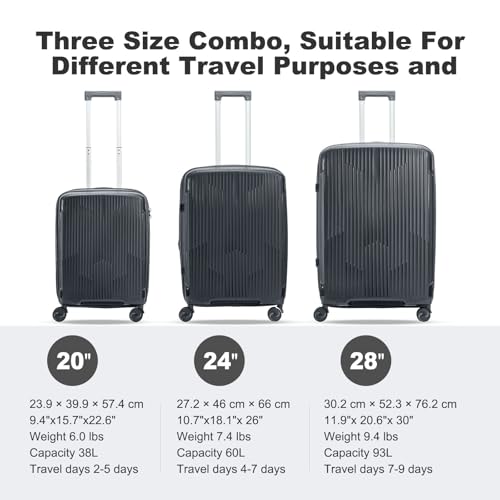 Nazhura Luggage Set, 3-Piece Hardside Suitcase Set, 20-inch Carry On, 24-inch, 28-inch Luggage (Grey)