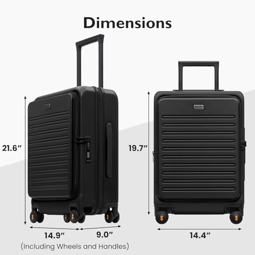 LEVEL8 Top Opening Carry on Luggage with Narrow Trolley Handle, Large Suitcases with Wheels Airline Approved, Expandable Hardside Luggage with Spinner Wheel for Men Women, 20 Inch, Black