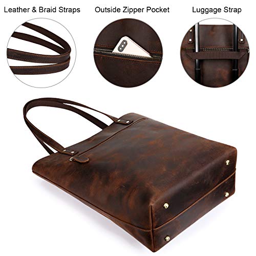 S-ZONE Women Vintage Genuine Leather Tote Bag Large Shoulder Purse Work Handbag