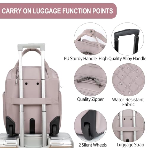 EMPSIGN Underseat Carry On Wheeled - 16" Carry on Bag with Wheels Multi-functional Lightweight Rolling Bag Overnight Weekender Small Suitcase for Women Men Travel Business, Dusty Pink