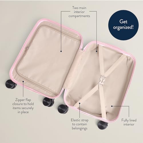 Itzy Ritzy Toddler Suitcase with Adjustable Handle, 360-Degree Spinner Wheels, 2 Interior Compartments and Hard Shell Design – Perfect Kids Luggage with Wheels for Ages 3 and Up (Strawberry)