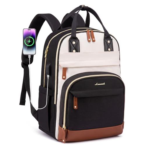 LOVEVOOK Laptop Backpack Women with Giant Tumbler Holder,15.6 inch Waterproof Work Travel Backpack Computer Laptop Bag,Cute College Nurse Teacher Backpack Purse,Gifts for Women & Men,Beige-Black-Brown
