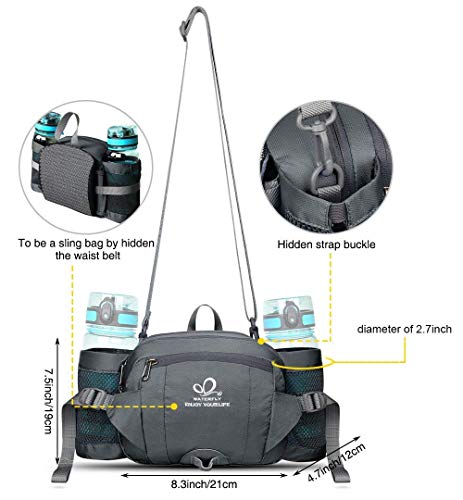 WATERFLY Fanny Pack Waist Bag: Fannie Pack 2 Water Bottle Holders Lumbar Belt Hiking Walking Running Jogging Camping Large Woman Man (Bottle Not Included)
