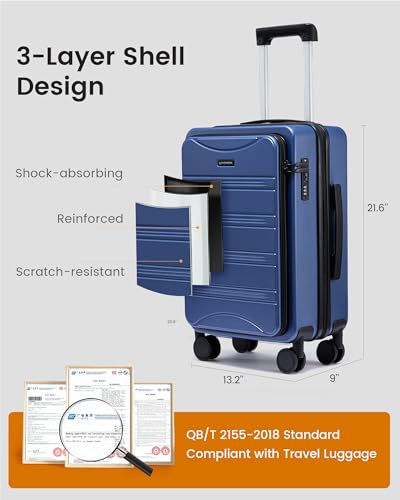 LOVEVOOK Carry On Luggage 20 Inch, Airline Approved Expandable Hard Shell Suitcase with Spinner Wheels, TSA Lock & Cup Holder, Fits Most Overhead Bins