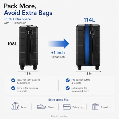 YOETEY Luggage Sets 3 Piece, Expandable Hardshell Suitcase with TSA Lock & Silent Spinner Wheels, Lightweight Hardside Travel Suitcase Set for International Trips (20/24/28 in, Black)