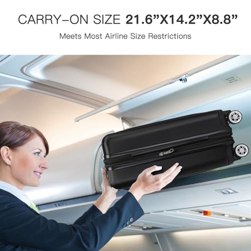 Kono Small 20 Inch Expandable Carry On Luggage with Quiet Spinner Wheels & TSA Lock, Scratch and Drop Resistant PC+ABS Hardside 22x14x9 Airline Approved Suitcase, Black