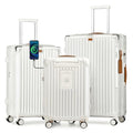 Joyway 3 Piece Set Hardside Expandable Luggage with USB Charging Port and Cup Holder, TSA Lock Spinner Wheels Suitcase for International Travel, Lightweight Carry On Checked Baggage, White