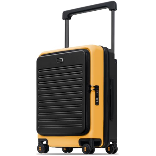 LEVEL8 Adventure Top Opening Carry on Luggage Airline Approved with Tsa Lock, 20 Inch Expandable Wide Handle Carry on Luggage, Top Lid Opening Hardside Suitcase with Wheels for Men Women, Yellowblack