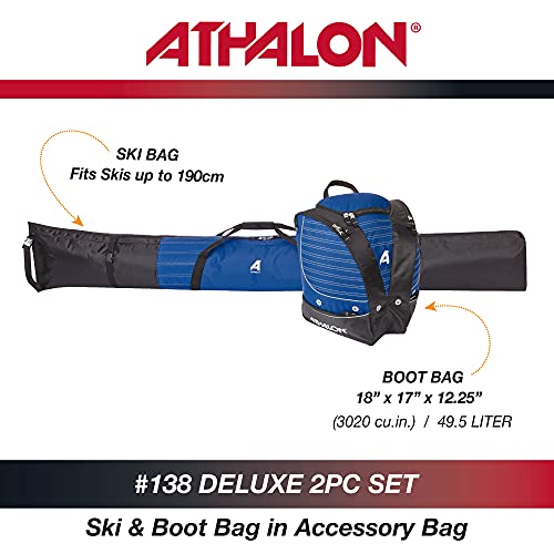 Athalon Deluxe Two Piece Ski and Boot Bag Set, Blue/Black