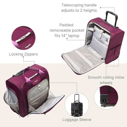 Baggallini 2 Wheel Underseater Carry-On - Lightweight Travel Weekender Luggage
