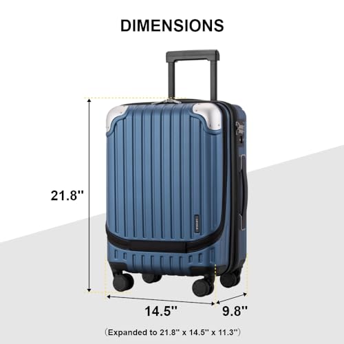 LEVEL8 Grace Carry on Luggage Airline Approved, 20 Inch Expandable Hard Sided Luggages with Spinner Wheels, Harshell Small Rolling Suitcase for Women Men with Tsa Lock, Blue