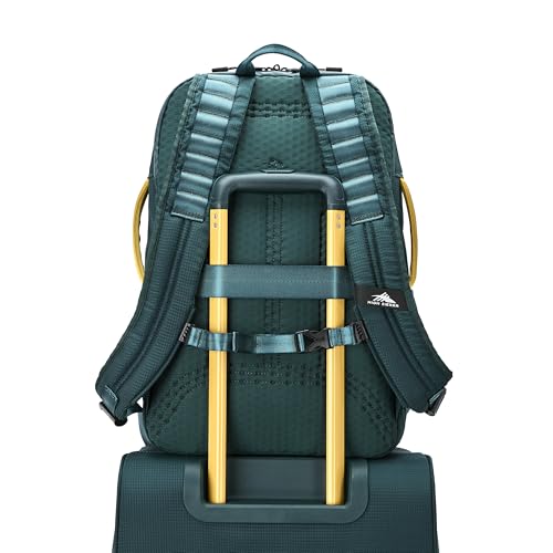 High Sierra Hi-Life 3-in-1 Convertible Backpack - Features Removable Daypack, Stack-It Strap, Adjustable Sternum Strap, Fleeced Pocket For Scratch Protection, Dual Water Bottle Pockets - Green/Yellow