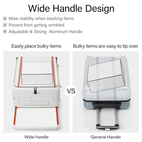 Hanke Top Opening 24 Inch Luggage with Spinner Wheels, Aluminum Frame All-PC Hard Shell Medium Suitcase, Trunk Wide Handle Luggage for Travel, TSA Checked-Medium (Smoke White, 69L)