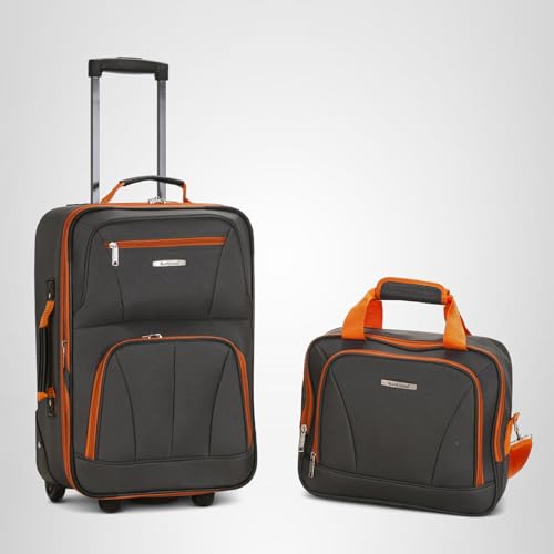 Rockland Fashion Softside 2 Piece Luggage Set, Expandable, (14" Tote/19" Upright), Charcoal