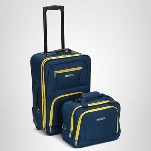 Rockland Fashion Softside 4 Piece Luggage Set, Expandable, (14" Tote/19"/24"/28"), Navy