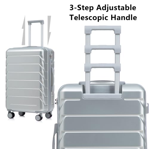 Hardside Luggage Sets, Lightweight Stripes Suitcase with Spinner Wheels, Sliver-220