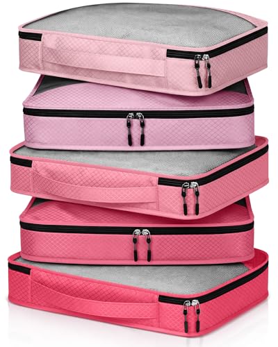 Bulyoou 5 Pcs Packing Cubes for Suitcase Large Travel Cubes Carry on Luggage Organizer Bags for Clothes Accessories(L,Pink)