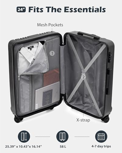 Coolife Luggage PC+ABS Hardshell Suitcase with TSA Lock, Spinner Checked Lightweight (orange, M(24IN))