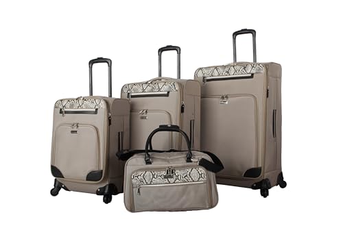 BCBGeneration 4 Piece Luggage Set with Spinner Wheels Expandable Softside Suitcase, Khaki