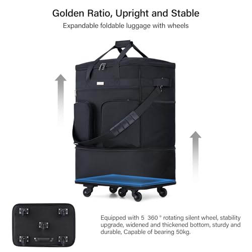 Hanke Expandable Collapsible Luggage with Wheels, Black Upgrade Version 2, 98L, Water-Resistant, 5 Spinner Wheels, 3 Pockets, Polyester, 19x13x27.2 inches, 6.1lb, Carry-On Luggage, Travel, Vacation