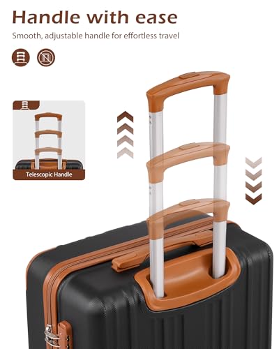 Coolife Luggage Expandable(only 28") Suitcase PC+ABS Spinner 20in 24in 28in Carry on (apricot black, L(28in))