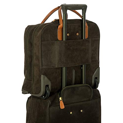 Bric's Life Tropea Carry On Spinner Luggage - Luxury Lightweight Suitcase with Spinner Wheels and Faux Suede Finish - 16", Olive