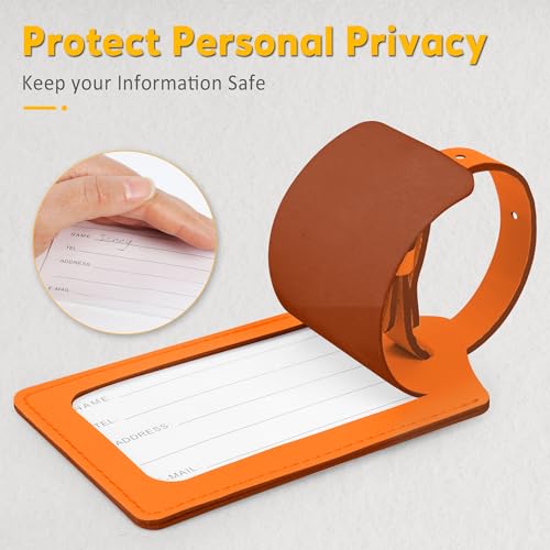 Travelambo 4 Pack Leather Luggage Tags for Suitcases Travel Labels Orange